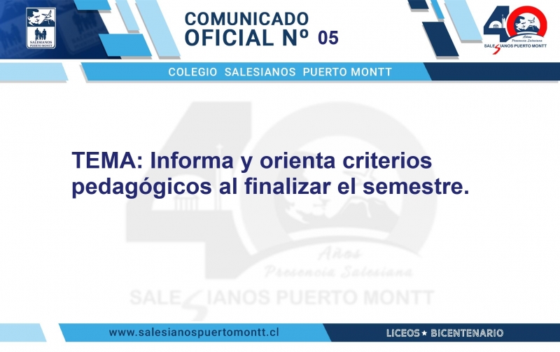 Comunicado N°5 : Informa y orienta criterios pedagógicos al finalizar el semestre.